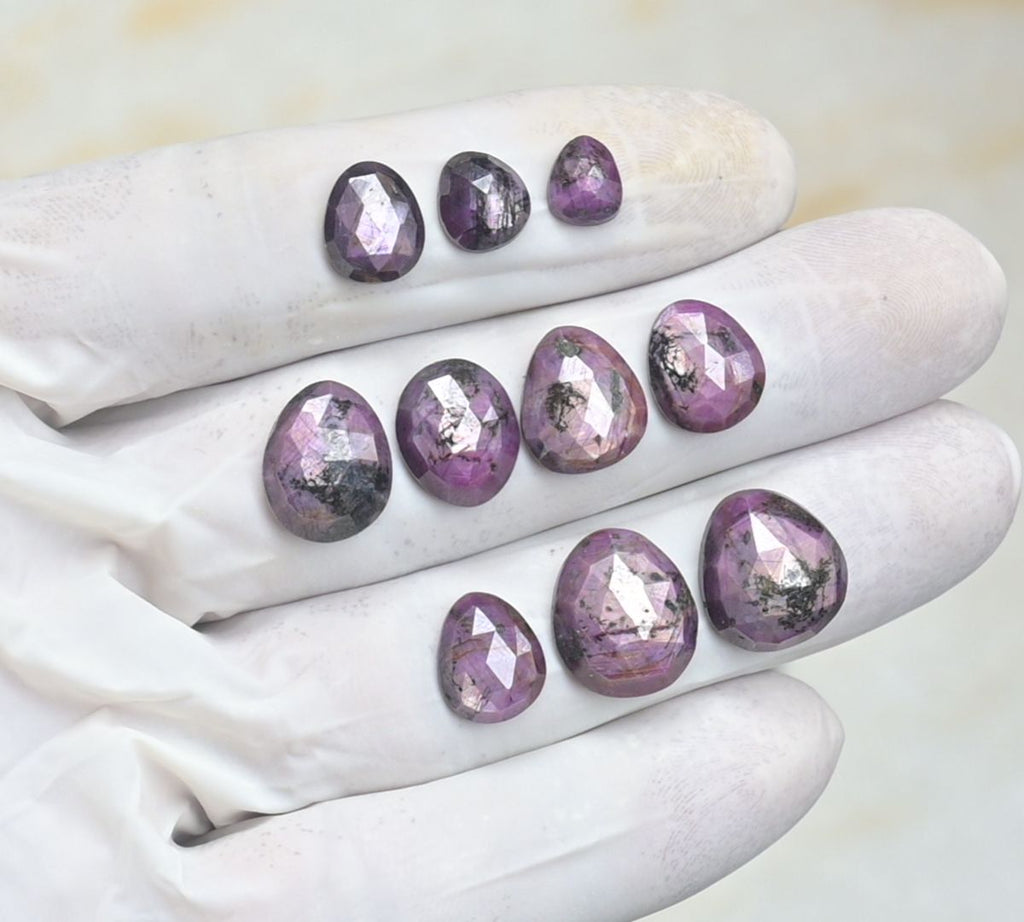 Natural Sapphire Gemstone Rose Cut Fancy Shape Cabochon Loose Gemstone For Jewelry Making Wholesalegems 9-14 MM Size 10 Pcs SM25486
