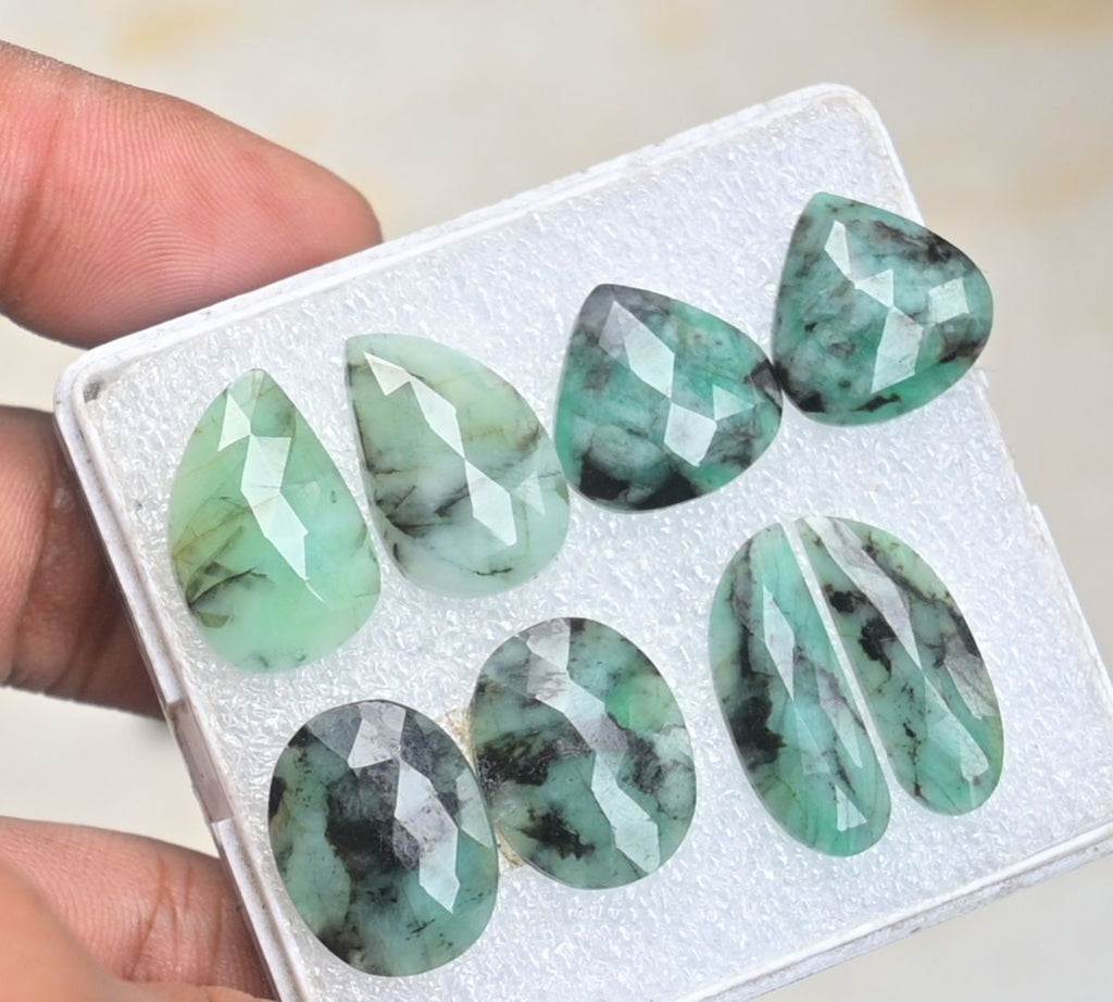 Natural Emerald Gemstone Rose Cut Mix Cabochon High Quality Loose Gemstone For Jewelry Making Wholesalegems 17-24 MM Size 4 Pair SM25487