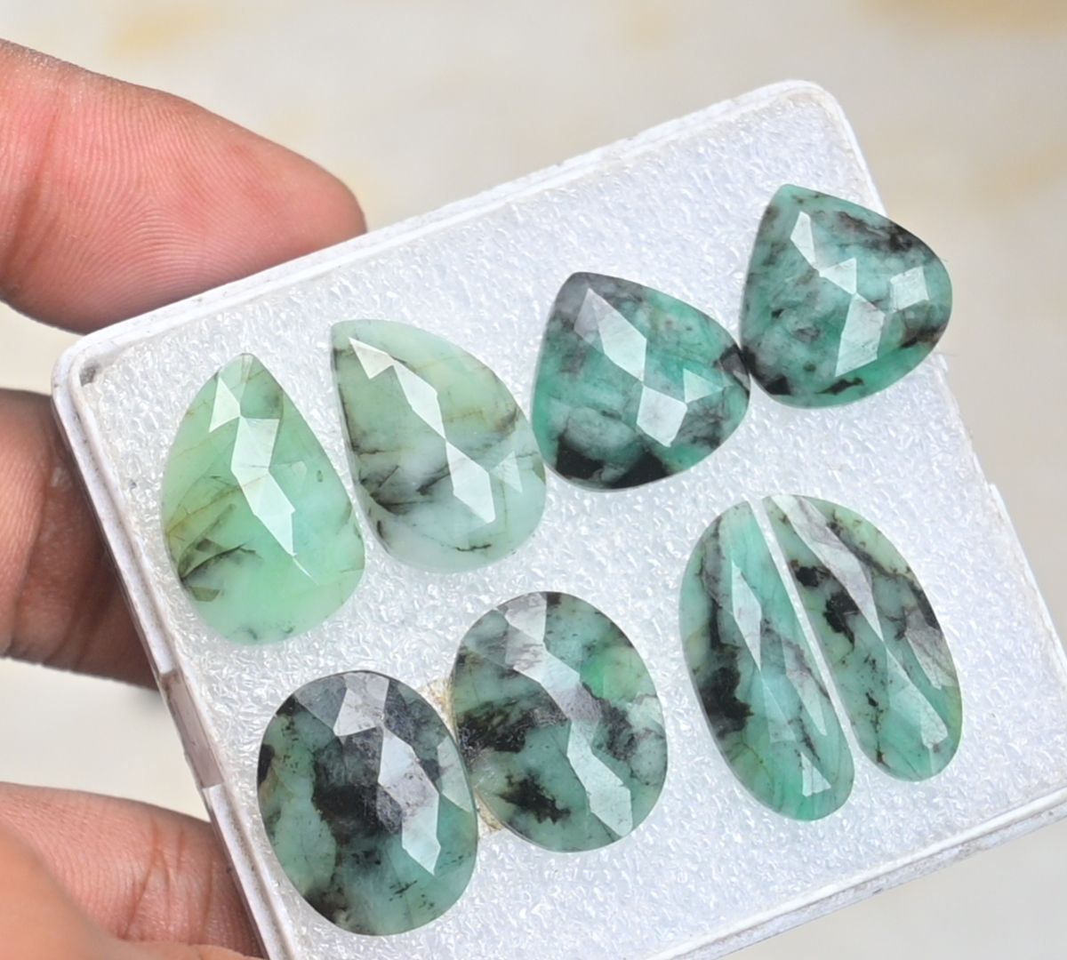 Natural Emerald Gemstone Rose Cut Mix Cabochon High Quality Loose Gemstone For Jewelry Making Wholesalegems 17-24 MM Size 4 Pair SM25487