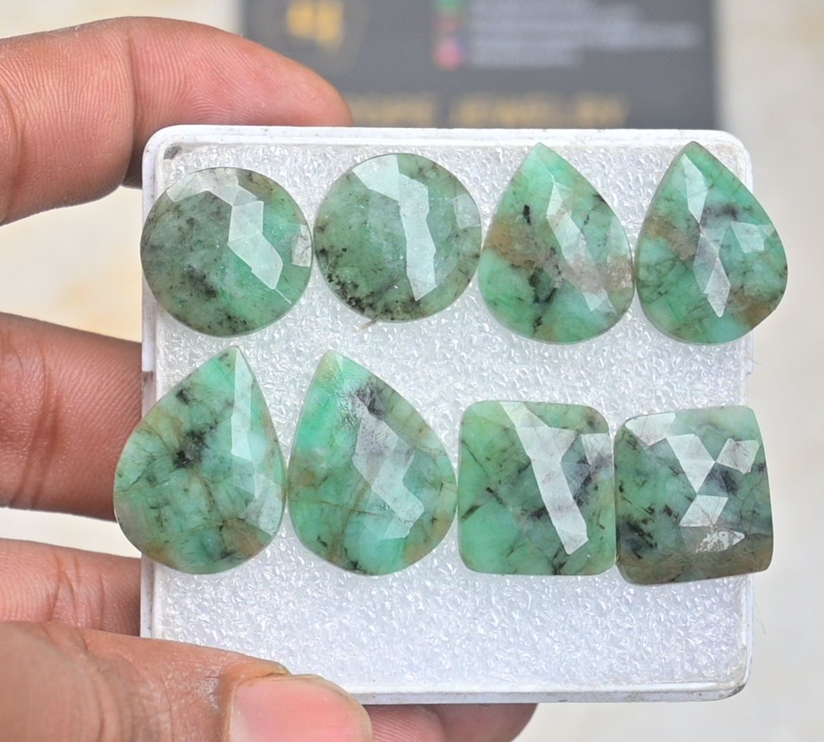 Natural Emerald Gemstone Rose Cut Mix Cabochon High Quality Loose Gemstone For Jewelry Making Wholesalegems 17-23 MM Size 4 Pair SM25488