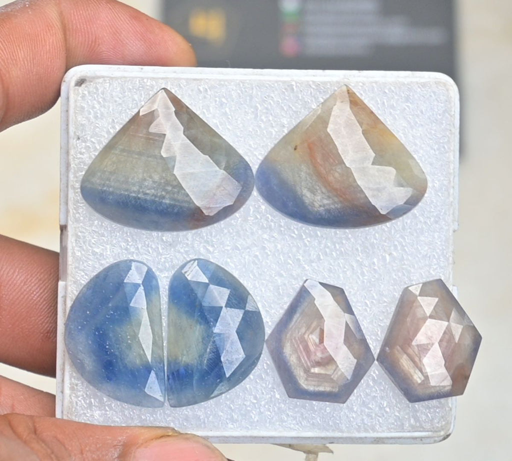 Natural Sapphire Gemstone Rose Cut Fancy Cabochon High Quality Loose Gemstone For Jewelry Making Wholesalegems 20-23 MM Size 3 Pair SM25489