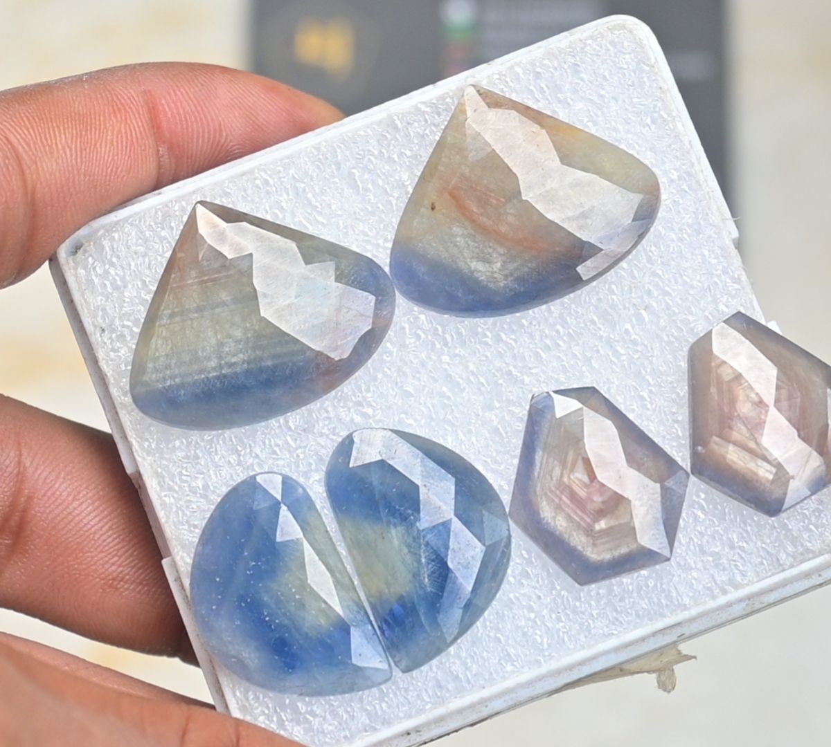 Natural Sapphire Gemstone Rose Cut Fancy Cabochon High Quality Loose Gemstone For Jewelry Making Wholesalegems 20-23 MM Size 3 Pair SM25489