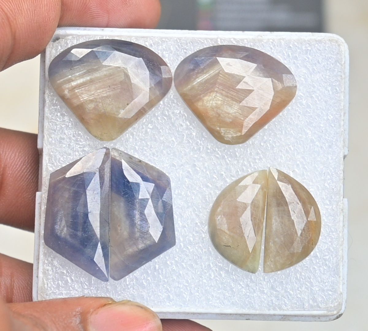 Natural Sapphire Gemstone Rose Cut Fancy Cabochon High Quality Loose Gemstone For Jewelry Making Wholesalegems 20-27 MM Size 3 Pair SM25490