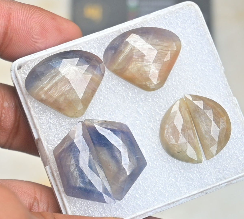 Natural Sapphire Gemstone Rose Cut Fancy Cabochon High Quality Loose Gemstone For Jewelry Making Wholesalegems 20-27 MM Size 3 Pair SM25490