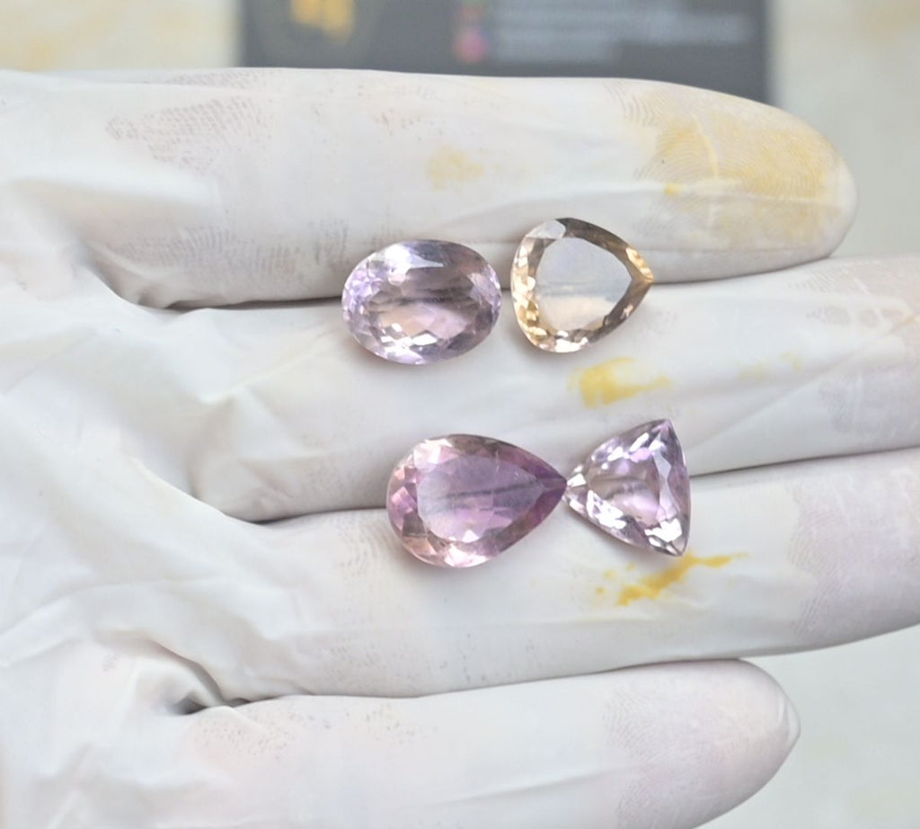 Natural Ametrine Gemstone Faceted Cut Mix Shape High Quality Loose Gemstone For Jewelry Making Wholesalegems 12-17 MM Size 4 Pcs SM25492