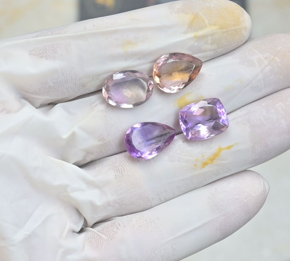 Natural Ametrine Gemstone Faceted Cut Mix Shape High Quality Loose Gemstone For Jewelry Making Wholesalegems 14-16 MM Size 4 Pcs SM25493