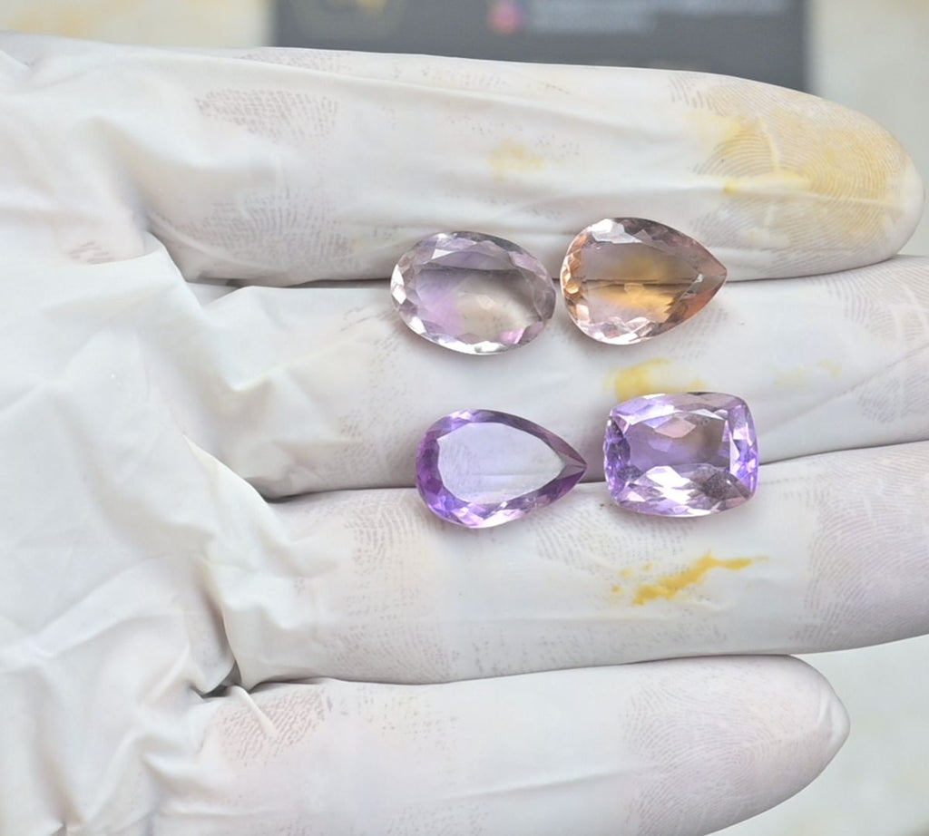 Natural Ametrine Gemstone Faceted Cut Mix Shape High Quality Loose Gemstone For Jewelry Making Wholesalegems 14-16 MM Size 4 Pcs SM25493