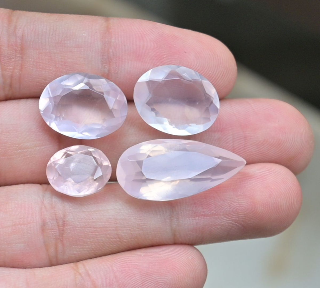 Natural Rose Quartz Gemstone Faceted Cut Mix High Quality Loose Gemstone For Jewelry Making Wholesalegems 12-25 MM Size 4 Pcs SM25497