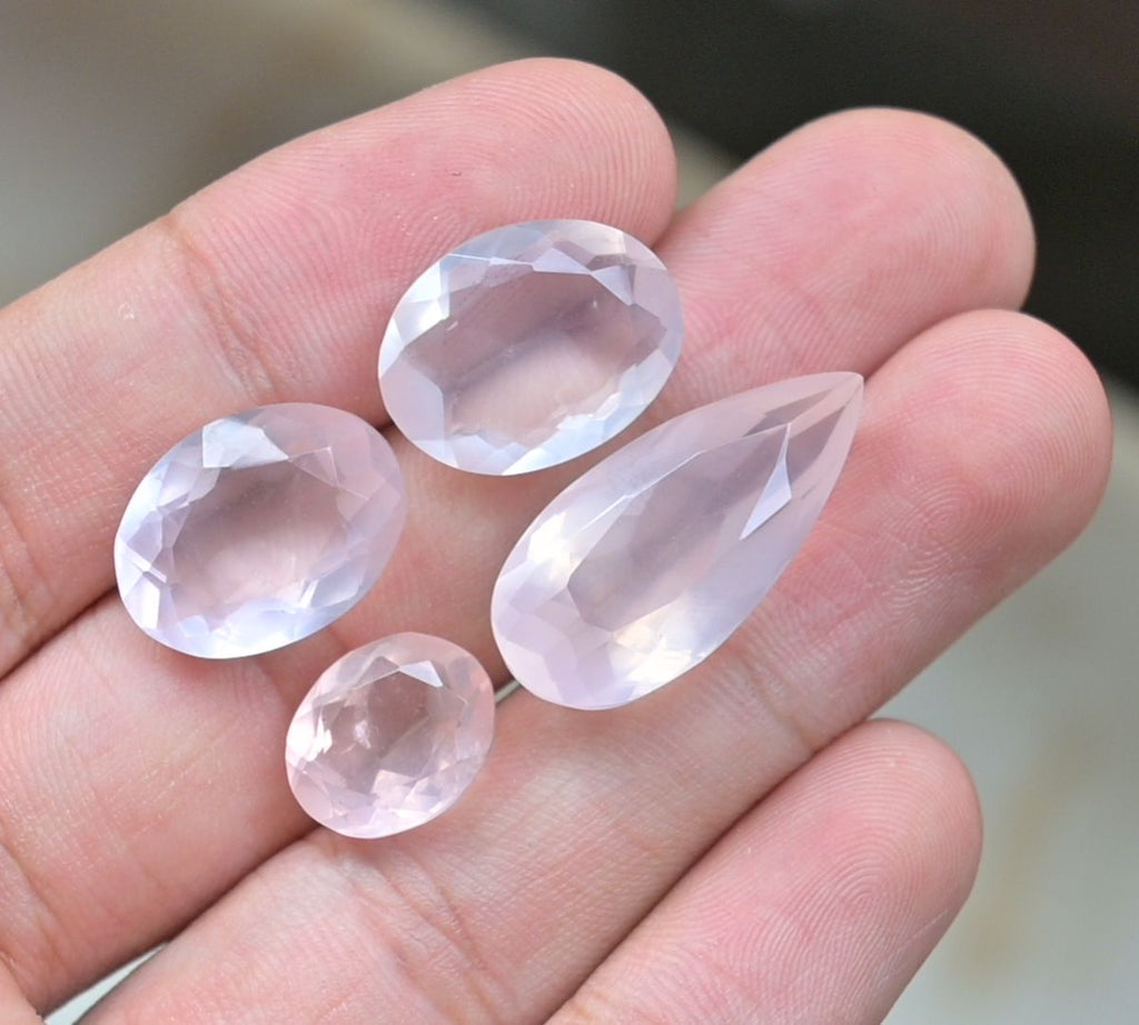 Natural Rose Quartz Gemstone Faceted Cut Mix High Quality Loose Gemstone For Jewelry Making Wholesalegems 12-25 MM Size 4 Pcs SM25497