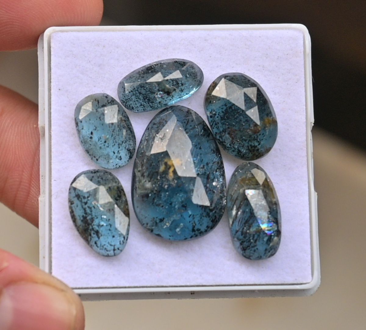 Natural Teal Green Kyanite Gemstone Rose Cut Fancy Cabochon Loose Gemstone For Jewelry Making Wholesalegems 13-20 MM Size 6 Pcs SM25503