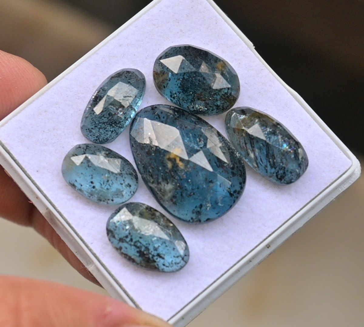 Natural Teal Green Kyanite Gemstone Rose Cut Fancy Cabochon Loose Gemstone For Jewelry Making Wholesalegems 13-20 MM Size 6 Pcs SM25503