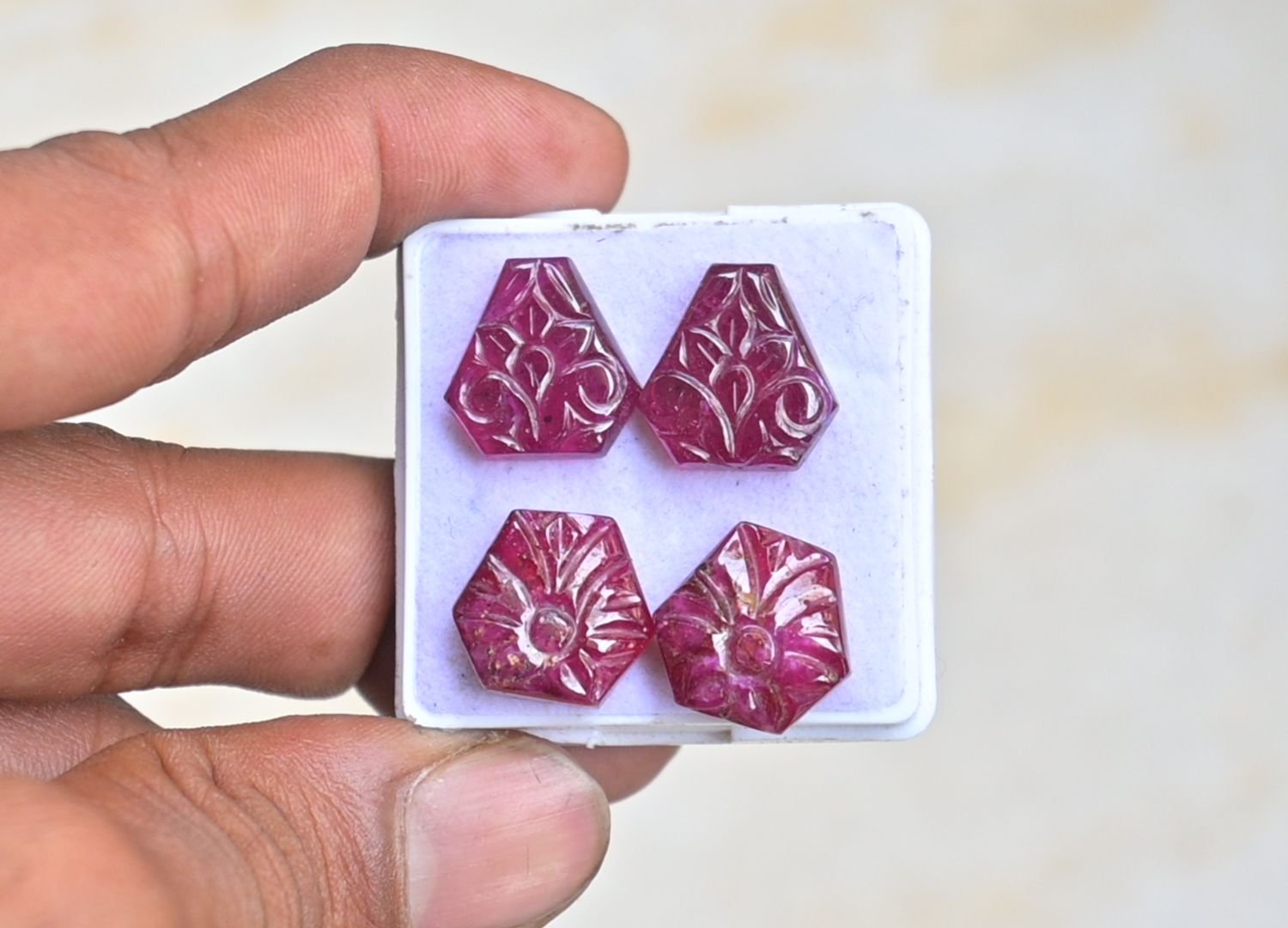 Natural Ruby Gemstone Hand Carved Fancy Shape Cabochon High Quality Loose Gemstones For Jewelry Making 16x15 MM Size 2 Pair V3802