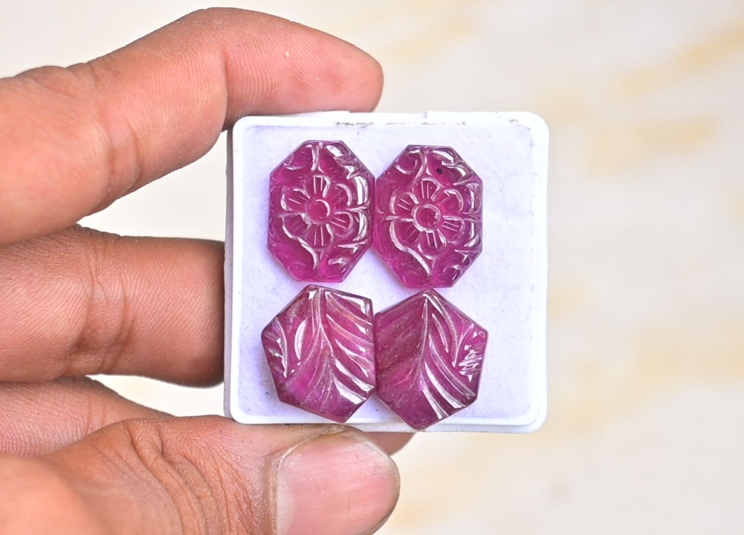 Natural Ruby Gemstone Hand Carved Fancy Shape Cabochon High Quality Loose Gemstones For Jewelry Making 18 MM Size 2 Pair V3803