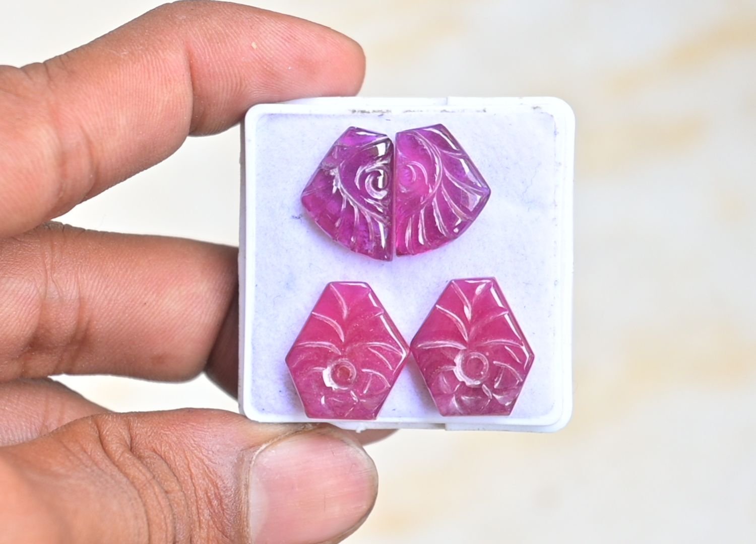 Natural Ruby Gemstone Hand Carved Fancy Shape Cabochon High Quality Loose Gemstones For Jewelry Making 17x15 MM Size 2 Pair V3804