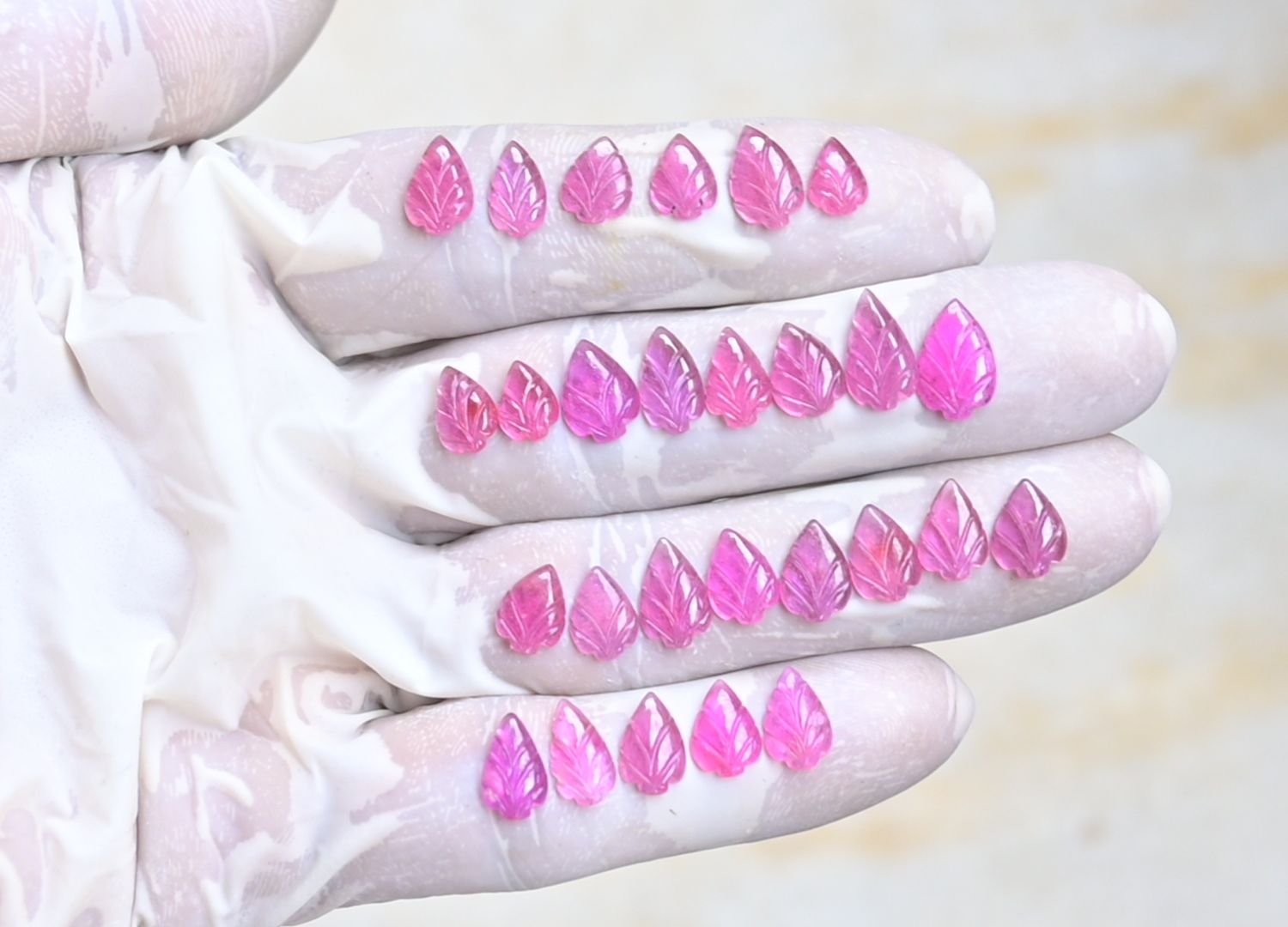 Natural Ruby Gemstone Hand Carved Leaf Shape Cabochon High Quality Loose Gemstones For Jewelry Making 8-12 MM Size 26 Pcs V3806