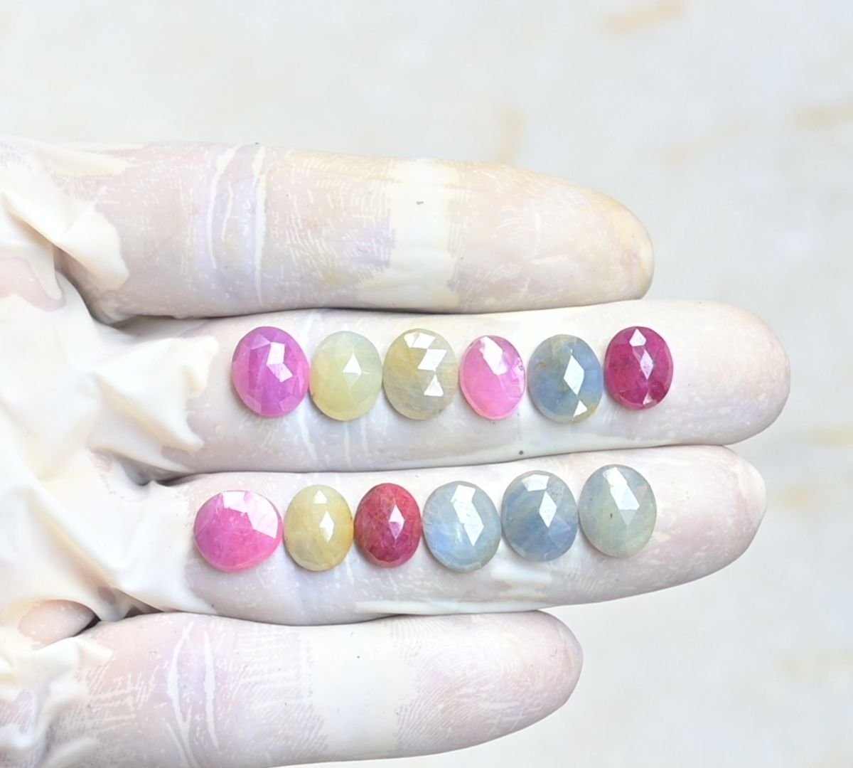 Natural Multi Sapphire Gemstone Rose Cut Oval Shape Cabochon High Quality Loose Gemstones For Jewelry Making 10-11 MM Size 12 Pcs V3940