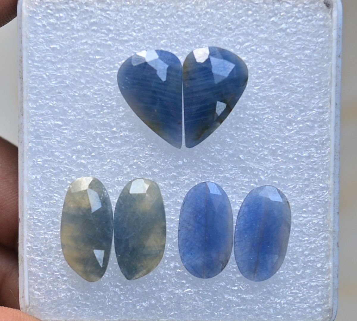 Natural Sapphire Gemstone Rose Cut Fancy Shape Cabochon High Quality Loose Gemstones For Jewelry Making 18-19 MM Size 3 Pair V3954
