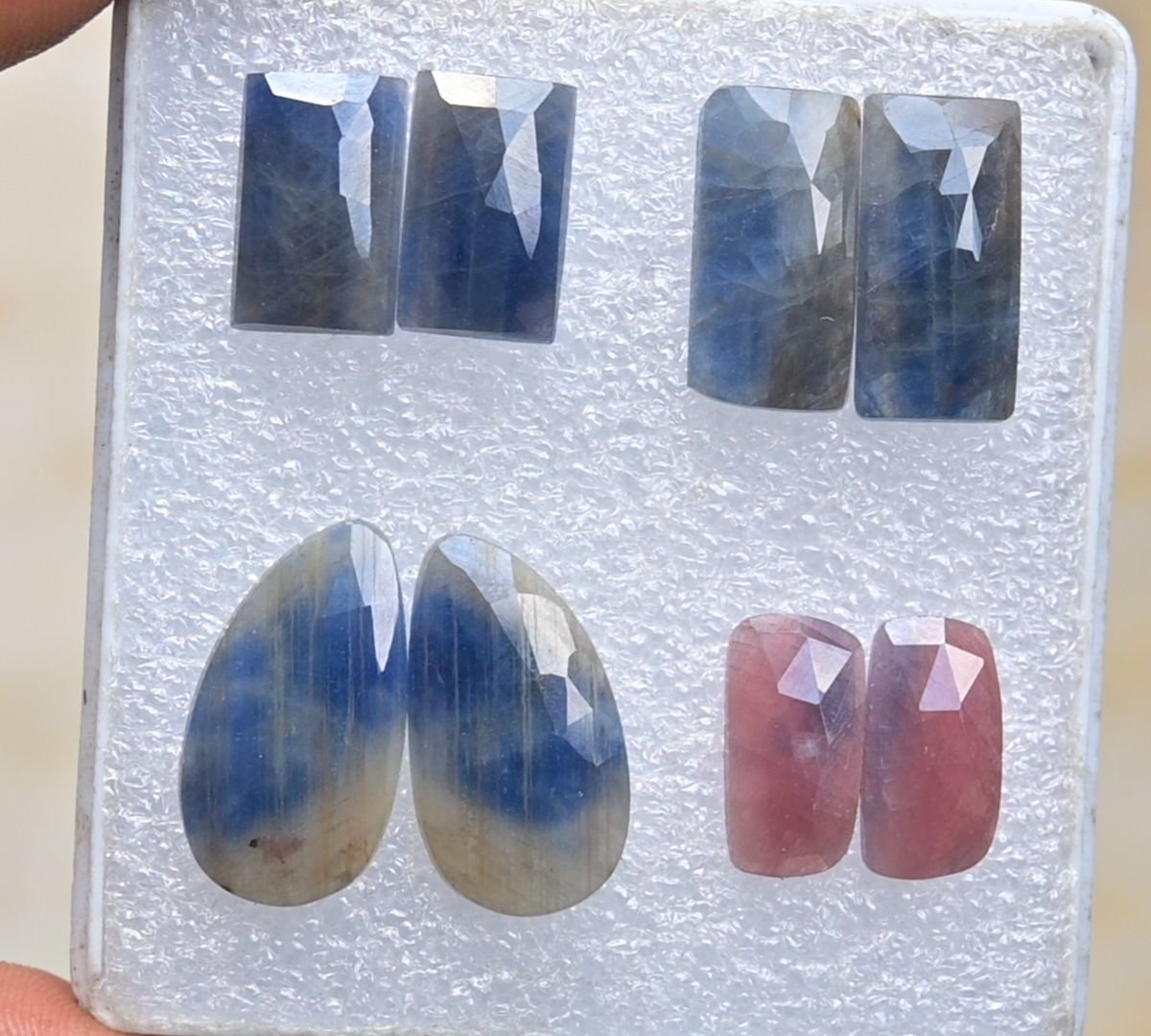 Natural Sapphire Gemstone Rose Cut Fancy Shape Cabochon High Quality Loose Gemstones For Jewelry Making 15-22 MM Size 4 Pair V3955