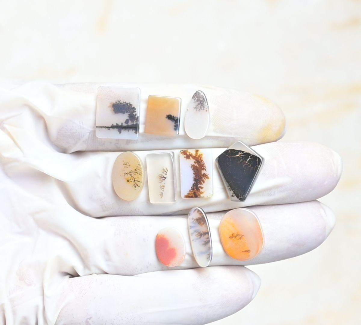 Natural Dendrite Quartz Gemstone Smooth Mix Shape Cabochon High Quality Loose Gemstones For Jewelry Making 11-19 MM Size 10 Pcs V3967