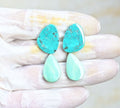 Natural Tibetan Turquoise Gemstone Smooth Mix Shape Cabochon High Quality Loose Gemstones For Jewelry Making 20-21 MM Size 2 Pair V3980