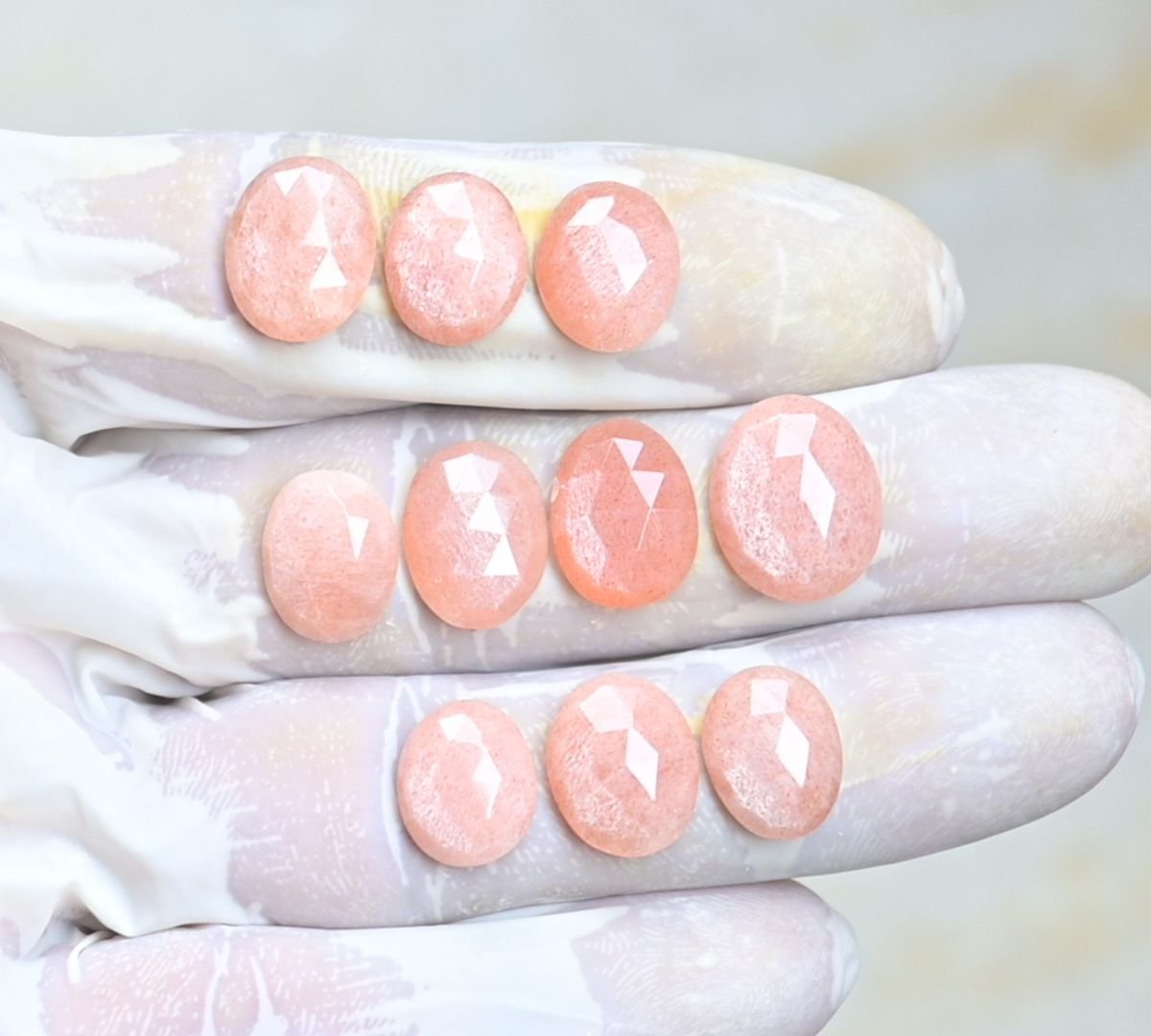 Natural Peach Moonstone Gemstone Rose Cut Oval Shape Cabochon High Quality Loose Gemstones For Jewelry Making 12-15 MM Size 10 Pcs V3984