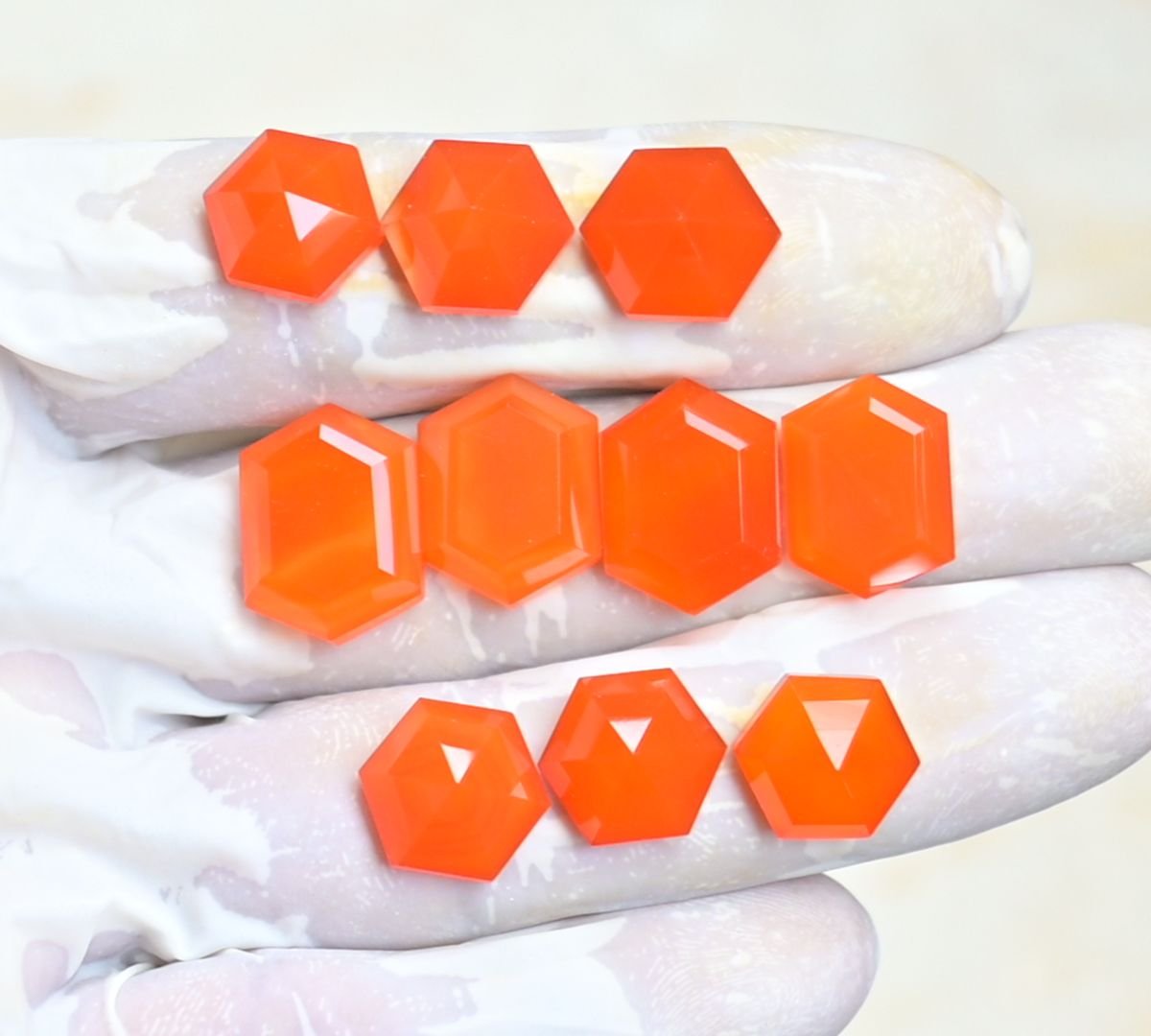 Natural Carnelian Gemstone Step Cut Hexagon Shape Cabochon High Quality Loose Gemstones For Jewelry Making 13-17 MM Size 10 Pcs V3989