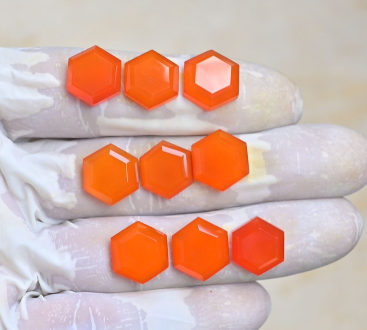 Natural Carnelian Gemstone Step Cut Hexagon Shape Cabochon High Quality Loose Gemstones For Jewelry Making 13-14 MM Size 9 Pcs V3992