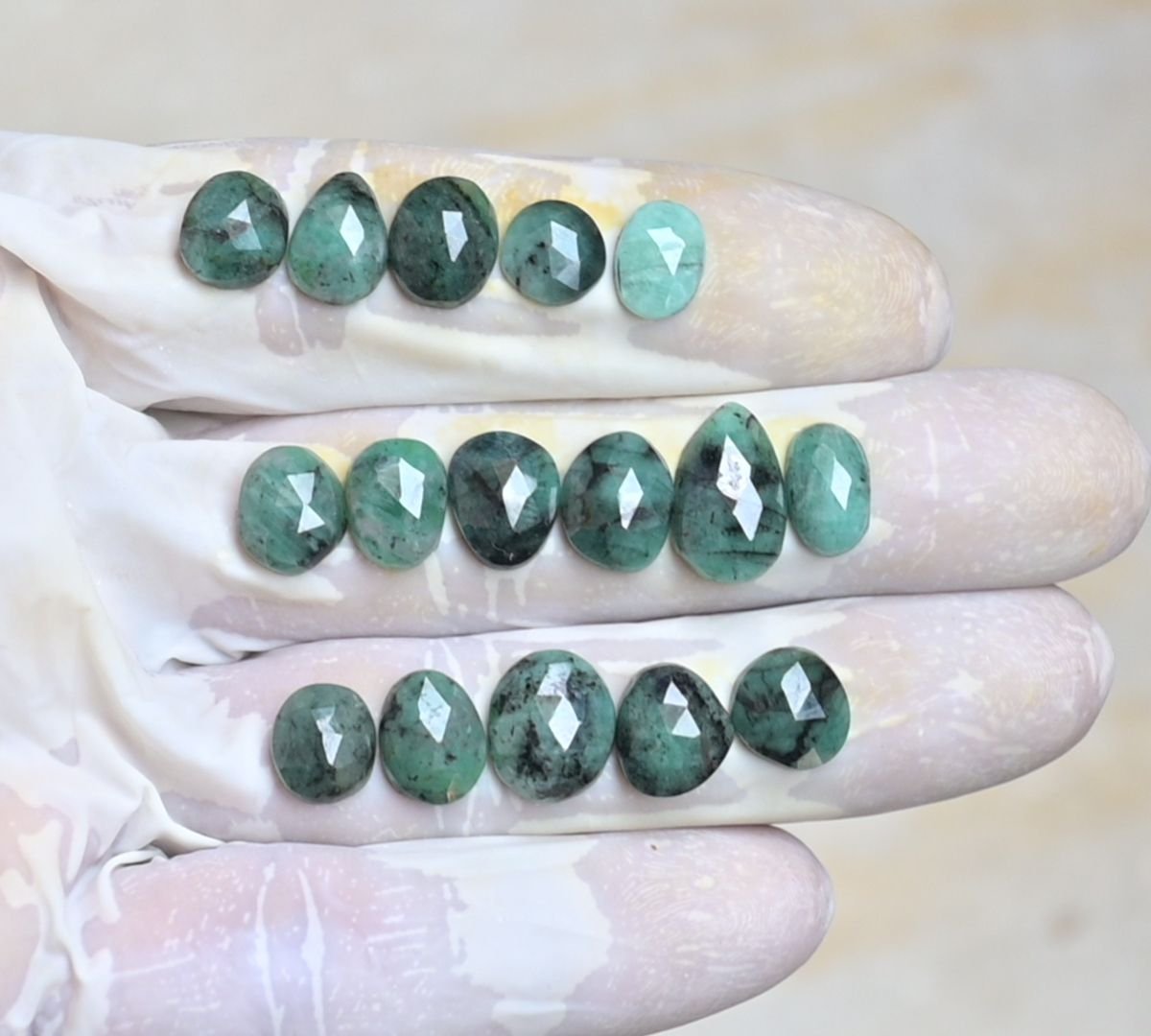 Natural Emerald Gemstone Rose Cut Fancy Shape Cabochon High Quality Loose Gemstones For Jewelry Making 8-14 MM Size 16 Pcs V3997