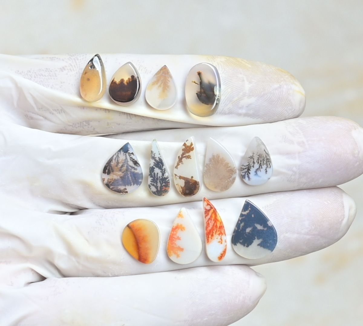 Natural Scenic Agate Gemstone Smooth Mix Shape Cabochon High Quality Loose Gemstones For Jewelry Making 11-16 MM Size 13 Pcs V4004