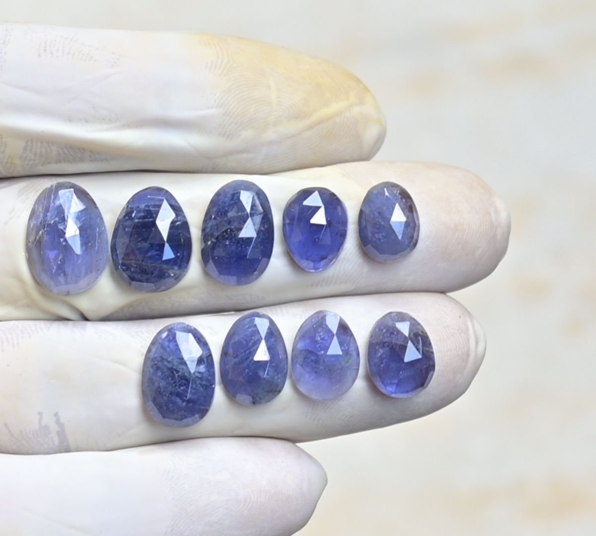 Natural Iolite Gemstone Rose Cut Fancy Shape Cabochon High Quality Loose Gemstones For Jewelry Making 10-14 MM Size 9 Pcs V4017