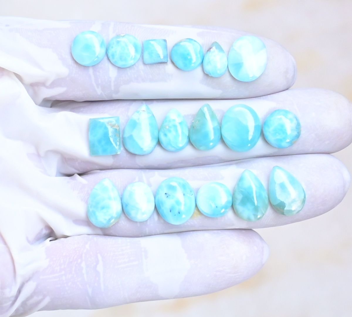 Natural Larimar Gemstone Smooth Mix Shape Cabochon High Quality Loose Gemstones For Jewelry Making 6-13 MM Size 18 Pcs V4021
