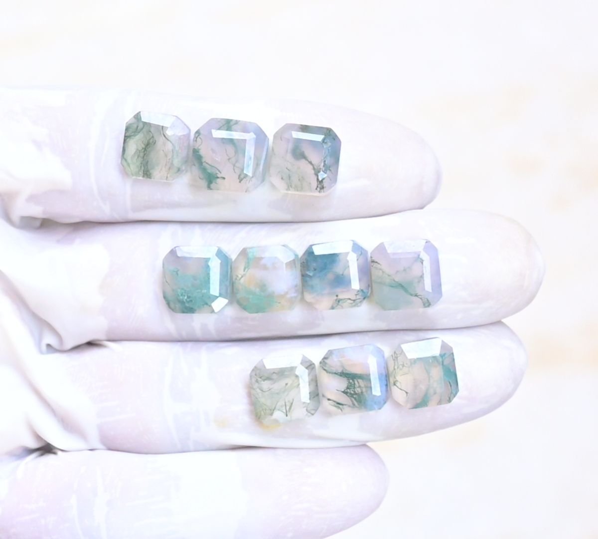 Natural Moss Agate Gemstone Step Cut Cushion Shape Cabochon High Quality Loose Gemstones For Jewelry Making 10-11 MM Size 10 Pcs V4032