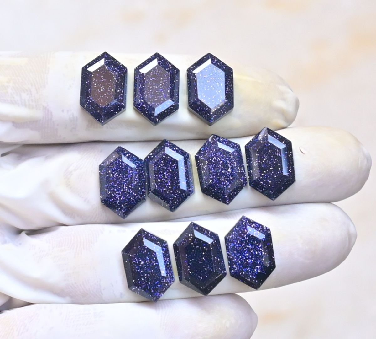 Natural Blue Sandstone Gemstone Step Cut Hexagon Shape Cabochon High Quality Loose Gemstones For Jewelry Making 16x10 MM Size 10 Pcs V4038
