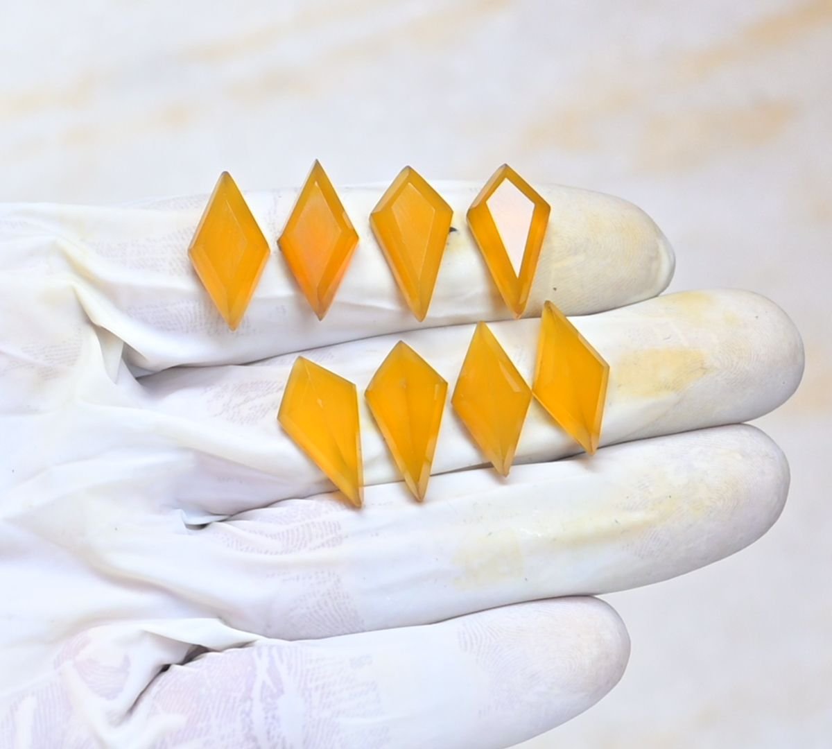 Natural Yellow Chalcedony Gemstone Step Cut Fancy Shape Cabochon High Quality Loose Gemstones For Jewelry Making 20x10 MM Size 4 Pair V4043