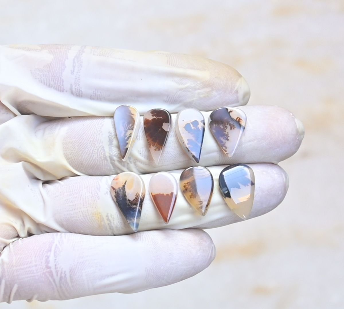 Natural Scenic Agate Gemstone Smooth Pear Shape Cabochon High Quality Loose Gemstones For Jewelry Making 15-8 MM Size 8 Pcs V4053