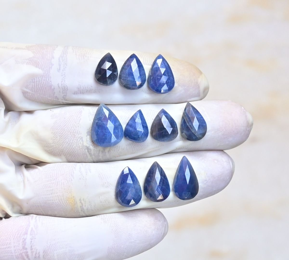 Natural Blue Sapphire Gemstone Rose Cut Pear Shape Cabochon Shape High Quality Loose Gemstones For Jewelry Making 11-15 MM Size 10 Pcs V4054