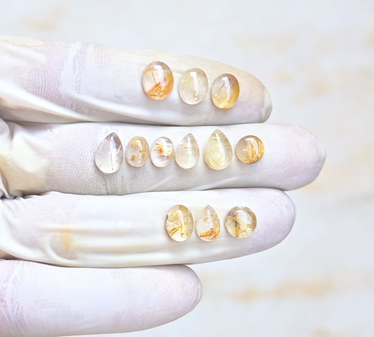 Natural Golden Rutile Gemstone Smooth Mix Shape Cabochon High Quality Loose Gemstones For Jewelry Making 7-10 MM Size 12 Pcs V4056
