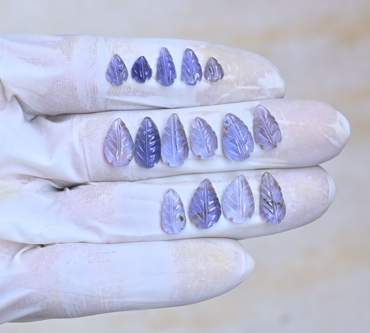 Natural Iolite Gemstone Hand Carved Leaf Shape Cabochon High Quality Loose Gemstones For Jewelry Making 7-14 MM Size 15 Pcs V4058