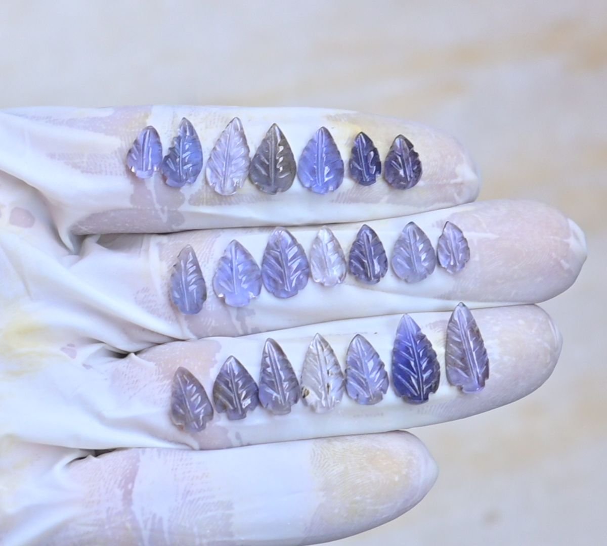 Natural Iolite Gemstone Hand Carved Leaf Shape Cabochon High Quality Loose Gemstones For Jewelry Making 8-14 MM Size 21 Pcs V4060