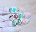 Natural Peruvian Blue Opal Gemstone Rose Cut Fancy Shape Cabochon High Quality Loose Gemstones For Jewelry Making 10-18 MM Size 10 Pcs V4061