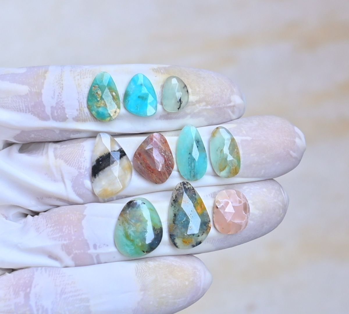 Natural Peruvian Blue Opal Gemstone Rose Cut Fancy Shape Cabochon High Quality Loose Gemstones For Jewelry Making 10-18 MM Size 10 Pcs V4061