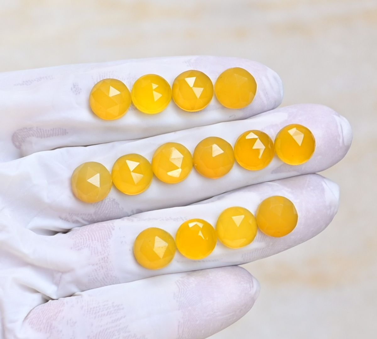 Natural Yellow Chalcedony Gemstone Rose Cut Round Shape Cabochon High Quality Loose Gemstones For Jewelry Making 10 MM Size 14 Pcs V4109
