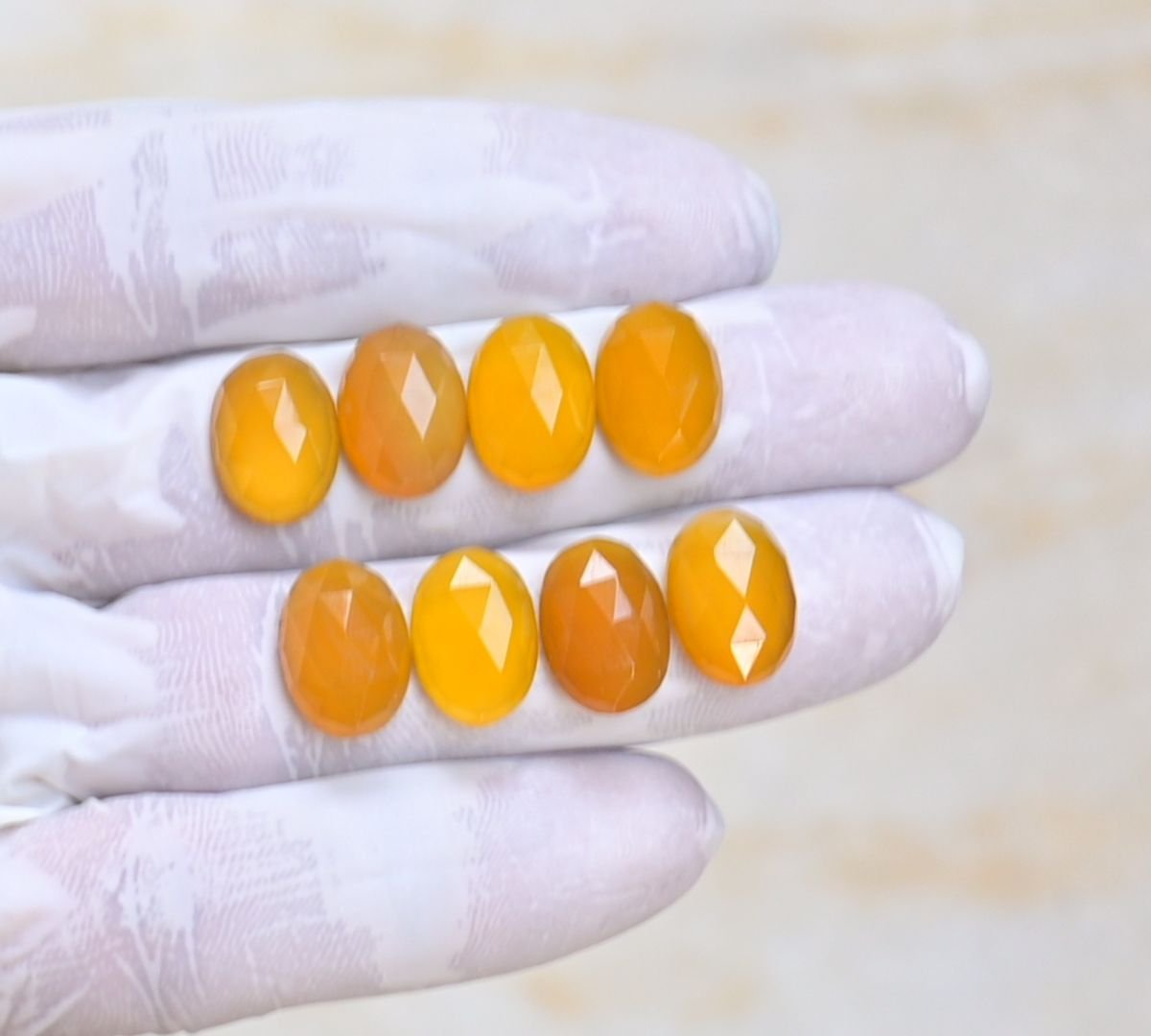 Natural Yellow Chalcedony Gemstone Rose Cut Oval Shape Cabochon High Quality Loose Gemstones For Jewelry Making 14x10 MM Size 8 Pcs V4110