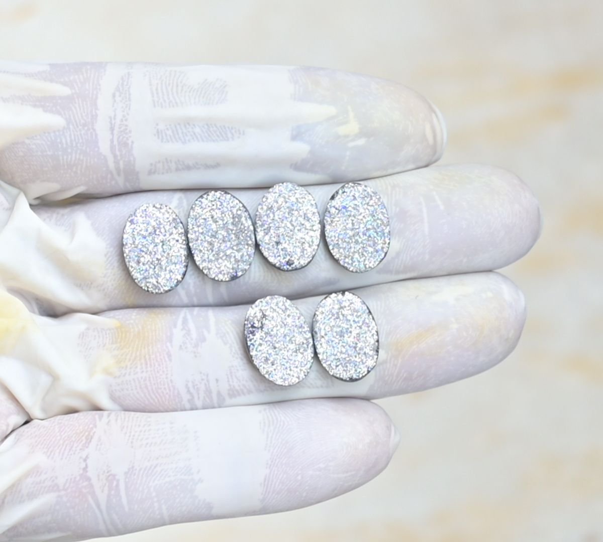 Titanium Druzy Gemstone Smooth Oval Shape Cabochon High Quality Loose Gemstones For Jewelry Making 14x10 MM Size 6 Pcs V4116