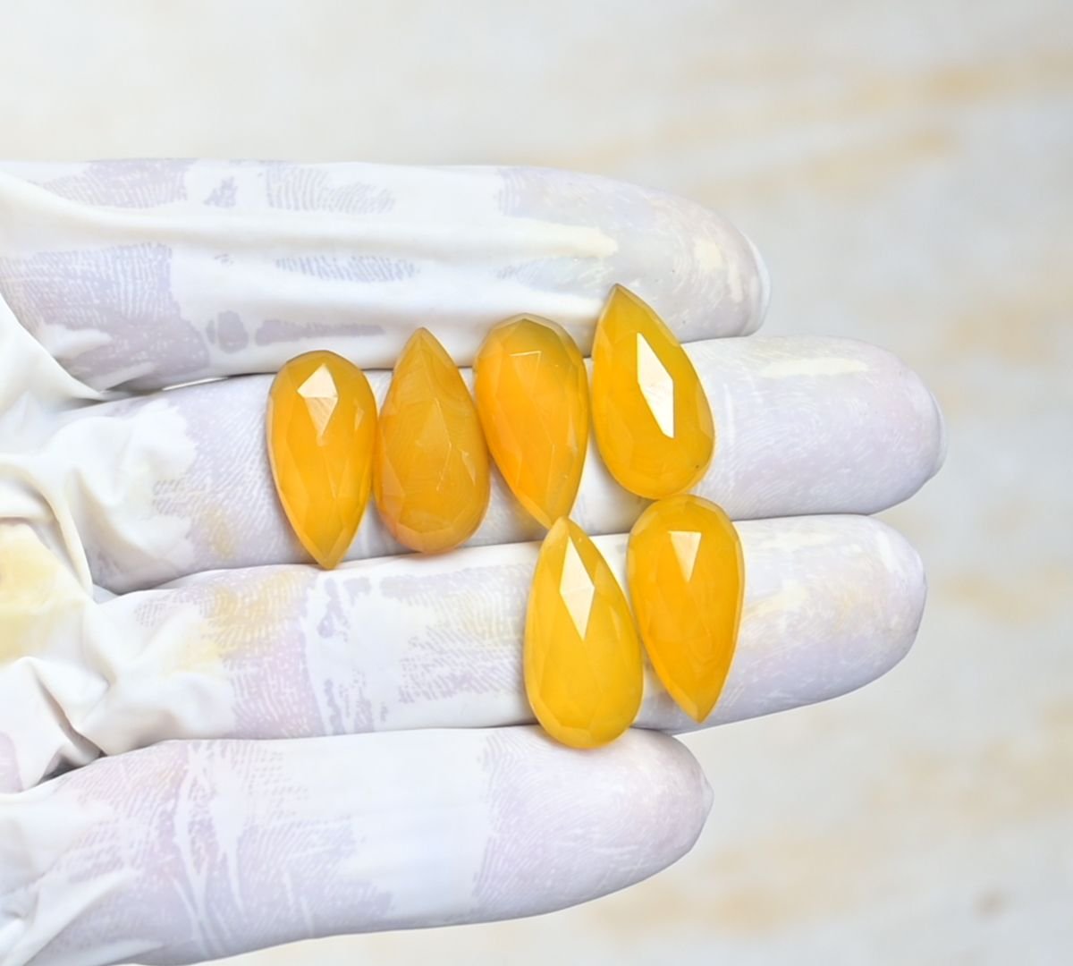 Natural Yellow Chalcedony Gemstone Rose Cut Pear Shape Cabochon High Quality Loose Gemstones For Jewelry Making 20x10 MM Size 6 Pcs V4117