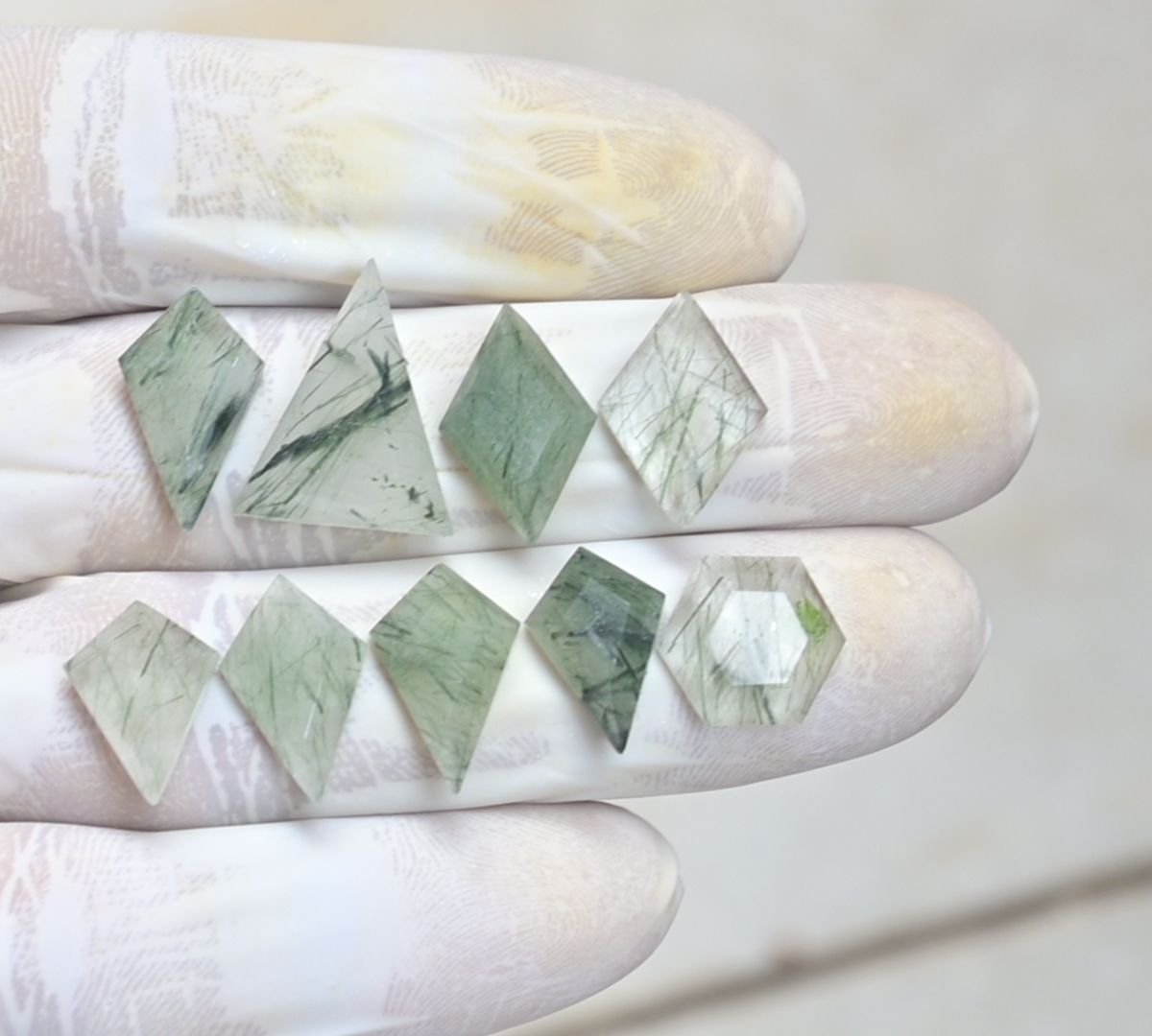 Natural Green Rutile Gemstone Step Cut Fancy Shape Cabochon Shape High Quality Loose Gemstones For Jewelry Making 13-19 MM Size 9 Pcs V4125