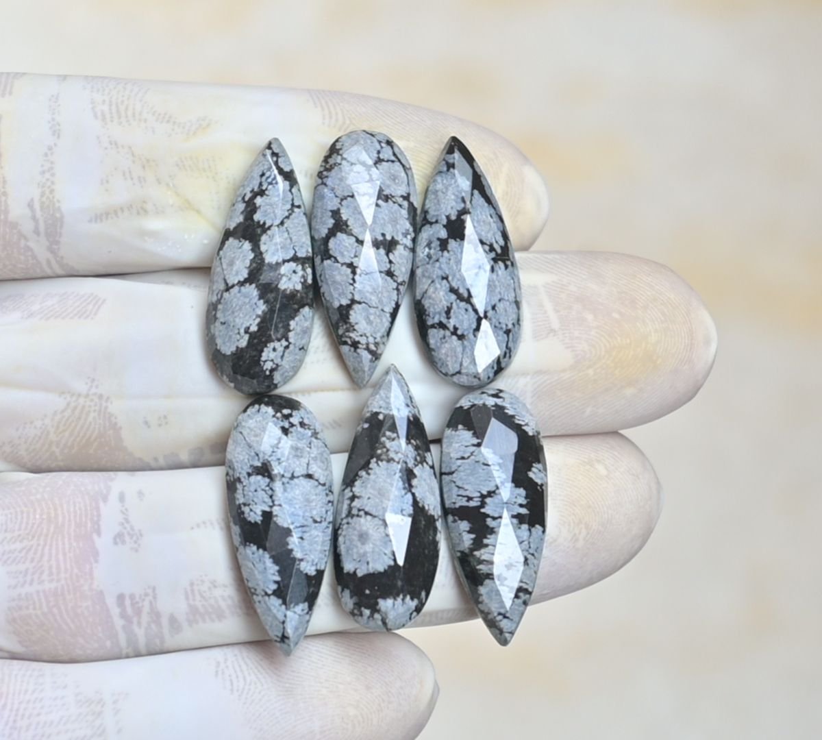 Natural Snowflack Obsidian Gemstone Rose Cut Pear Shape Cabochon High Quality Loose Gemstones For Jewelry Making 20x10 MM Size 6 Pcs V4127