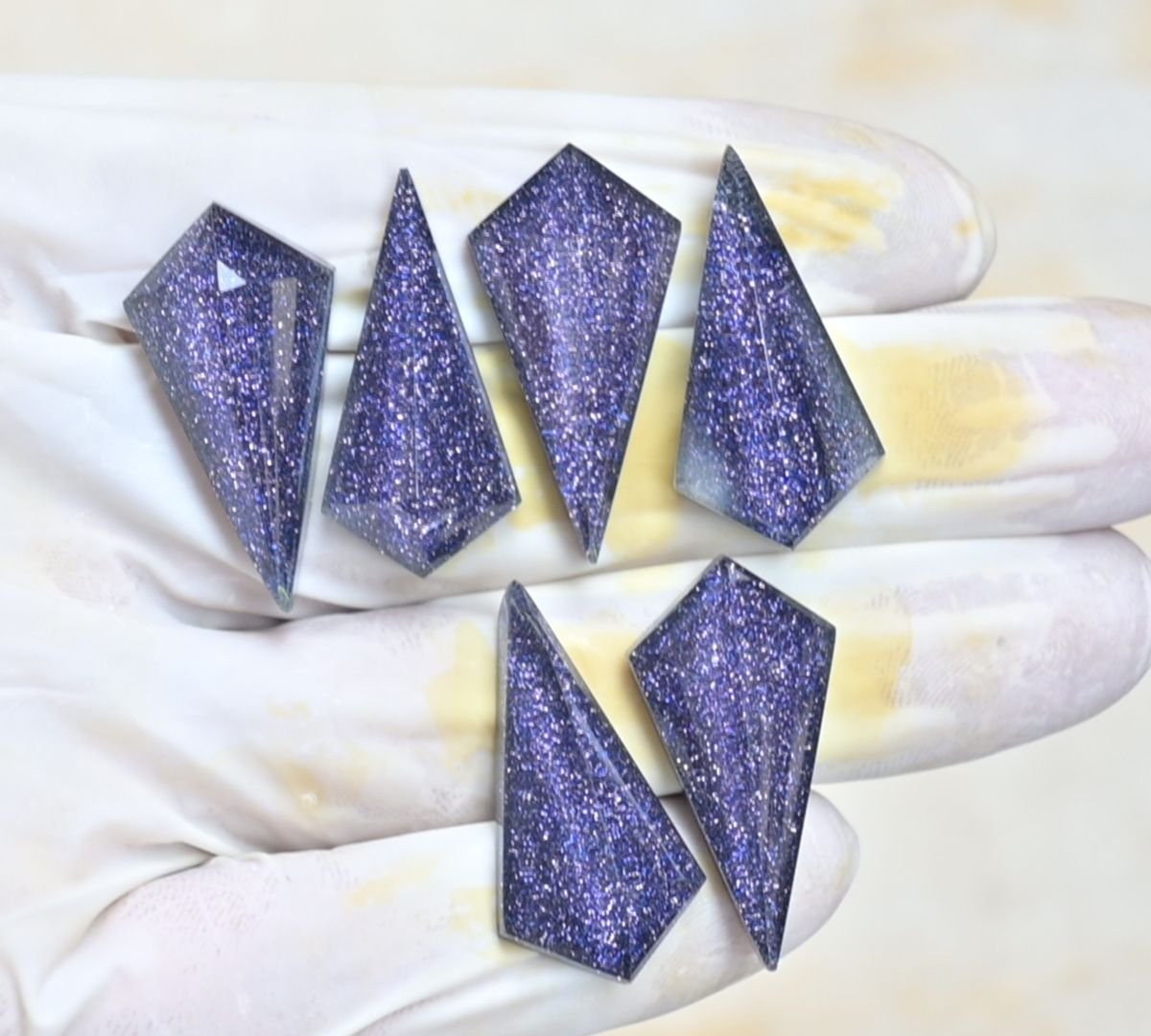 Natural Blue Sandstone Gemstone Step Cut Fancy Shape Cabochon High Quality Loose Gemstones For Jewelry Making 31-32 MM Size 6 Pcs V4134