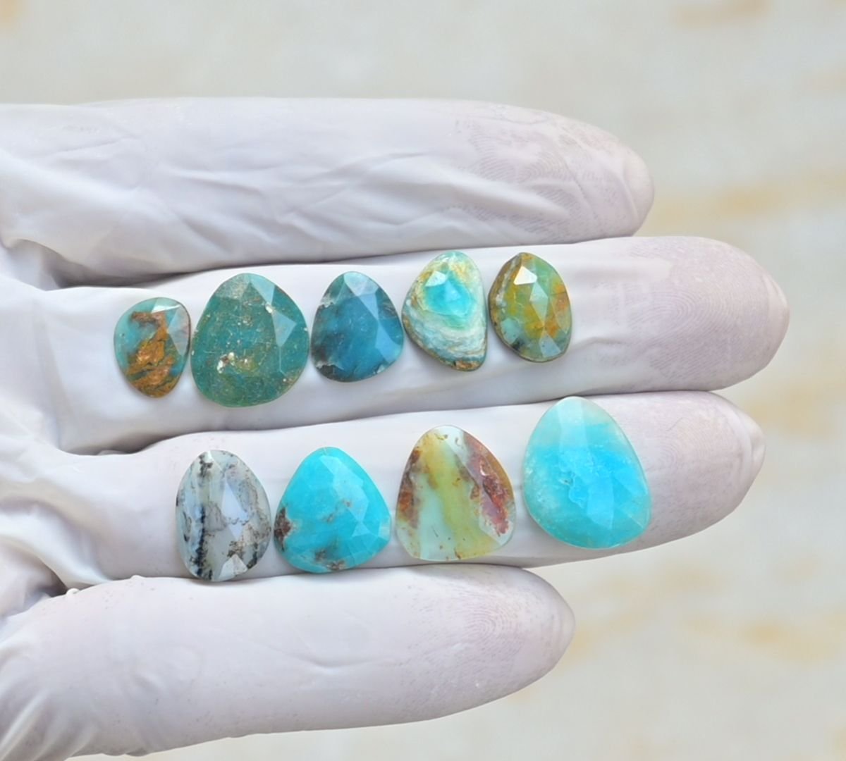 Natural Peruvian Blue Opal Gemstone Rose Cut Fancy Shape Cabochon High Quality Loose Gemstones For Jewelry Making 11-17 MM Size 10 Pcs V4139