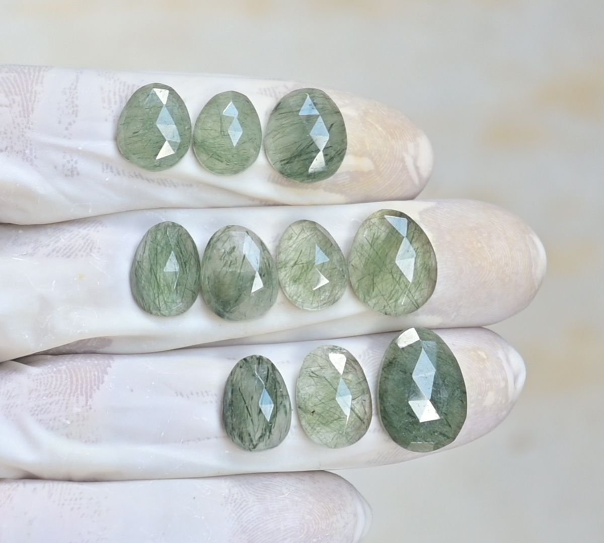 Natural Green Rutile Gemstone Rose Cut Fancy Shape Cabochon High Quality Loose Gemstones For Jewelry Making 11-17 MM Size 10 Pcs V4156